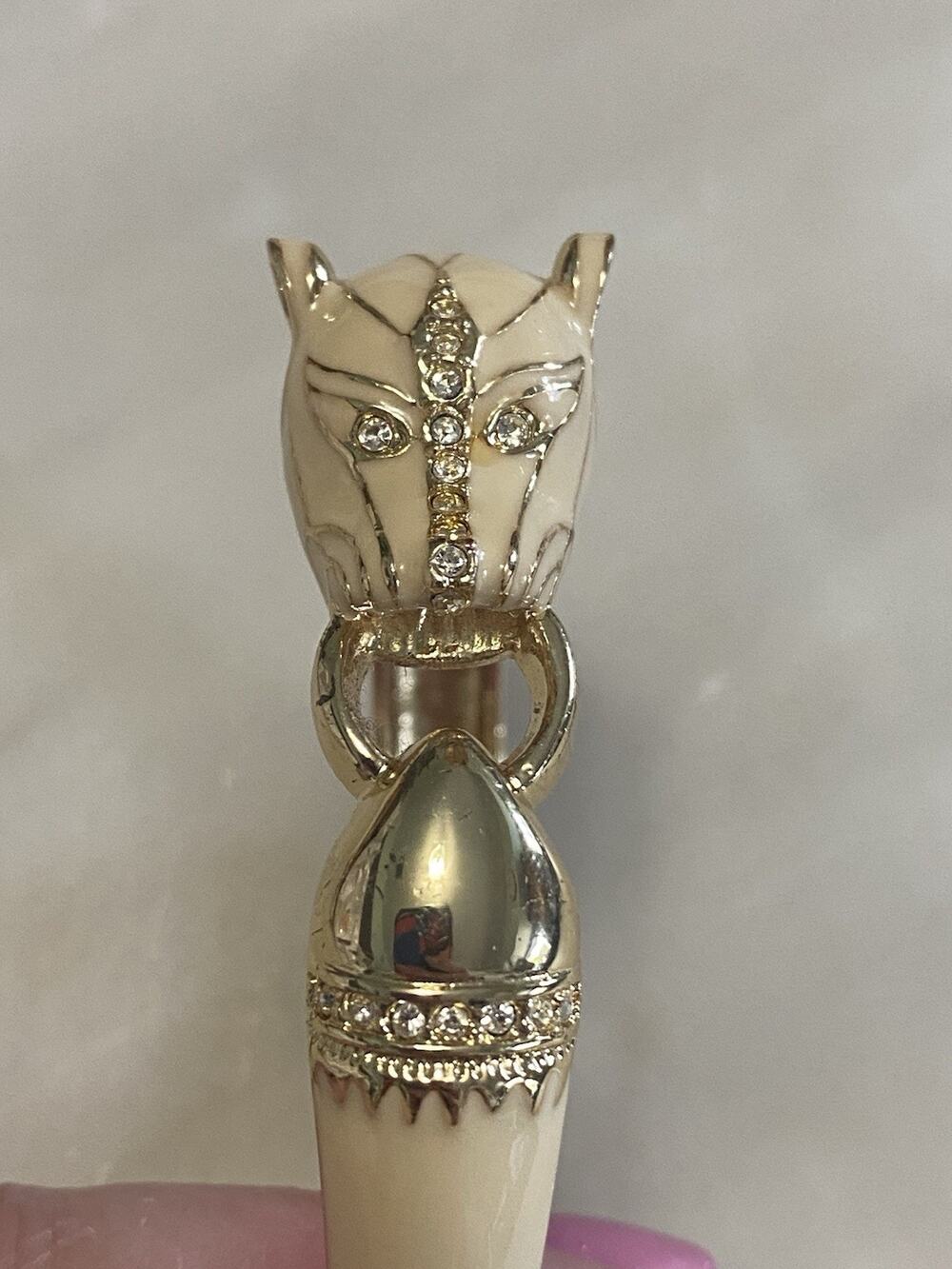 CINER style white ENAMEL CRYSTAL RHINESTONE PANTHER DOOR KNOCKER CUFF BRACELET